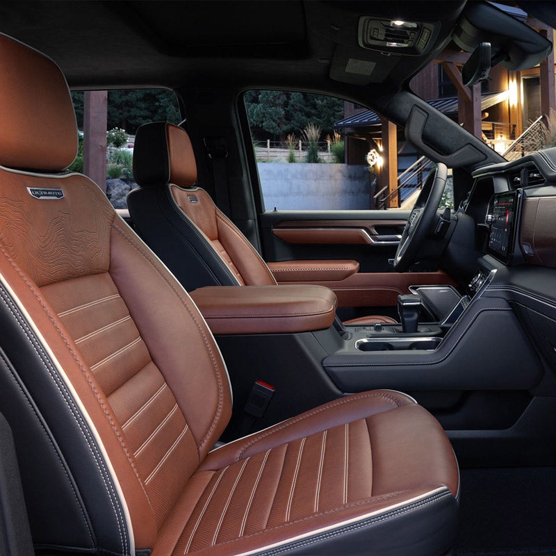 Folsom Buick GMC FOLSOM - 2025 GMC Sierra 1500 premium interior featuring saddle brown leather seating and modern dashboard design